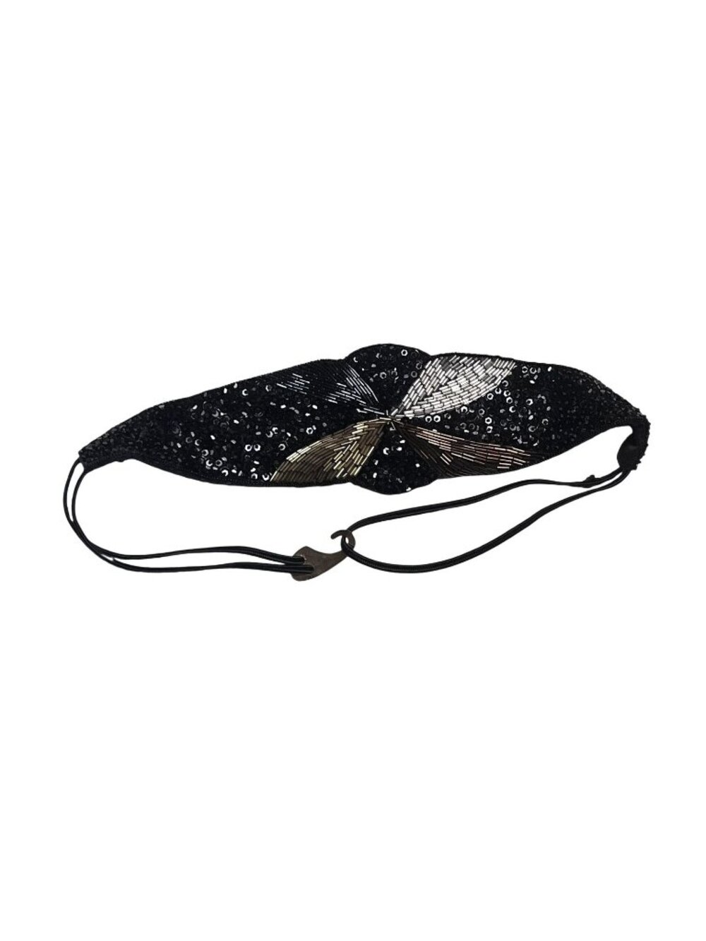 Vintage 80's Mior Long Black Beaded Sequin Elastic Cumberbund